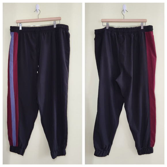 Love Womens Jogger Pants Plus Size 4X Black w/ Track Stripes Drawstring Waist - Picture 1 of 8